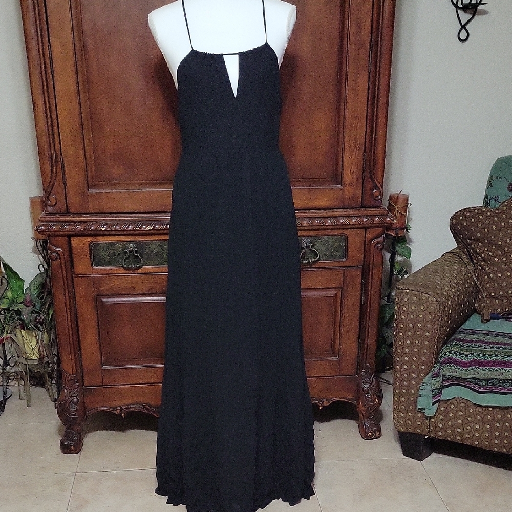 Abercrombie & Fitch Women's S Black Maxi Dress Pleated Spaghetti Strap N…